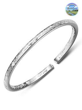 Sterling Silver Cuff Bangle Bracelet for Women, Open Design Fine Jewelry Gift